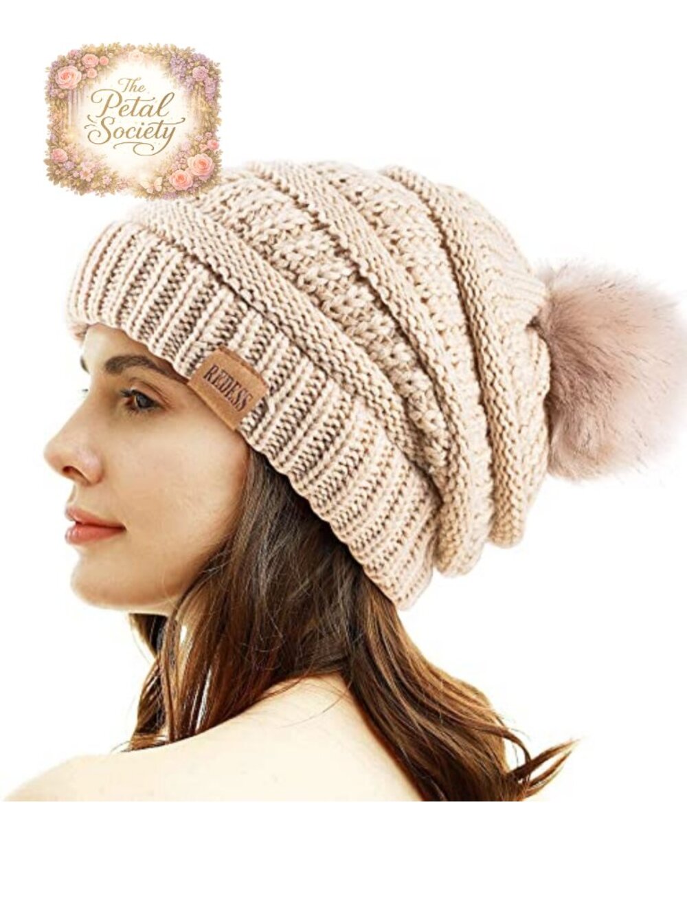 Women Winter Pom Pom Beanie Hat Warm Fleece Lined Chunky Cable Knit